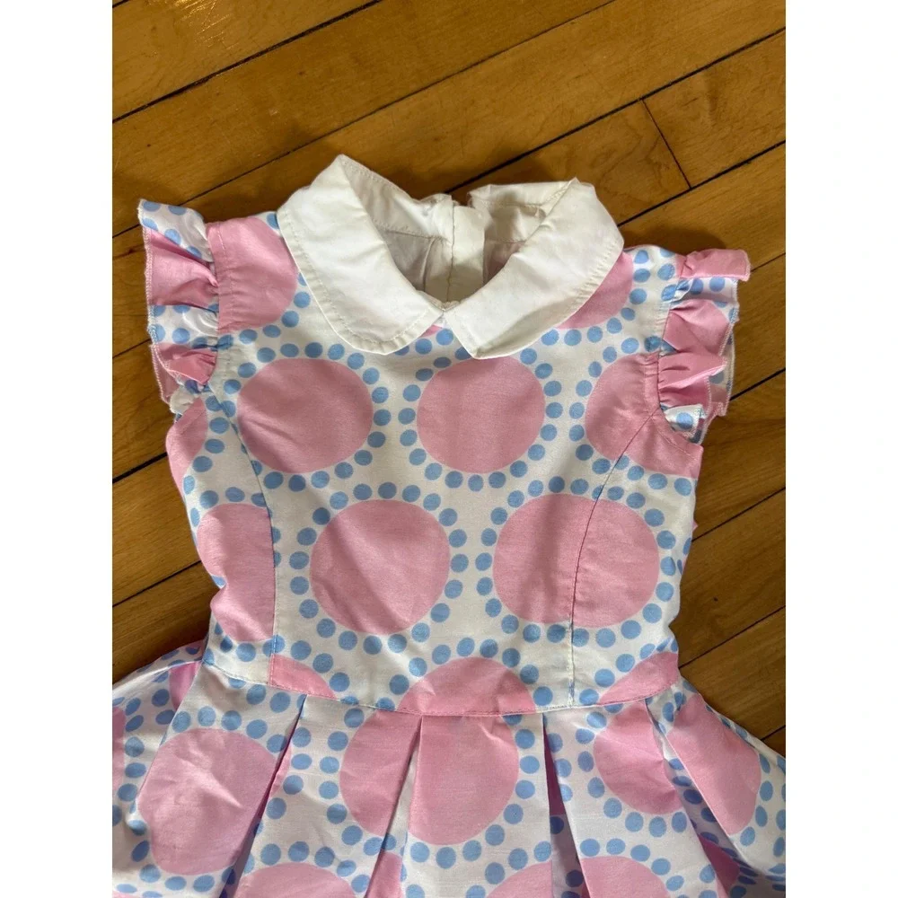 Deesha pink polka dot‎ little girls dress collared party dress